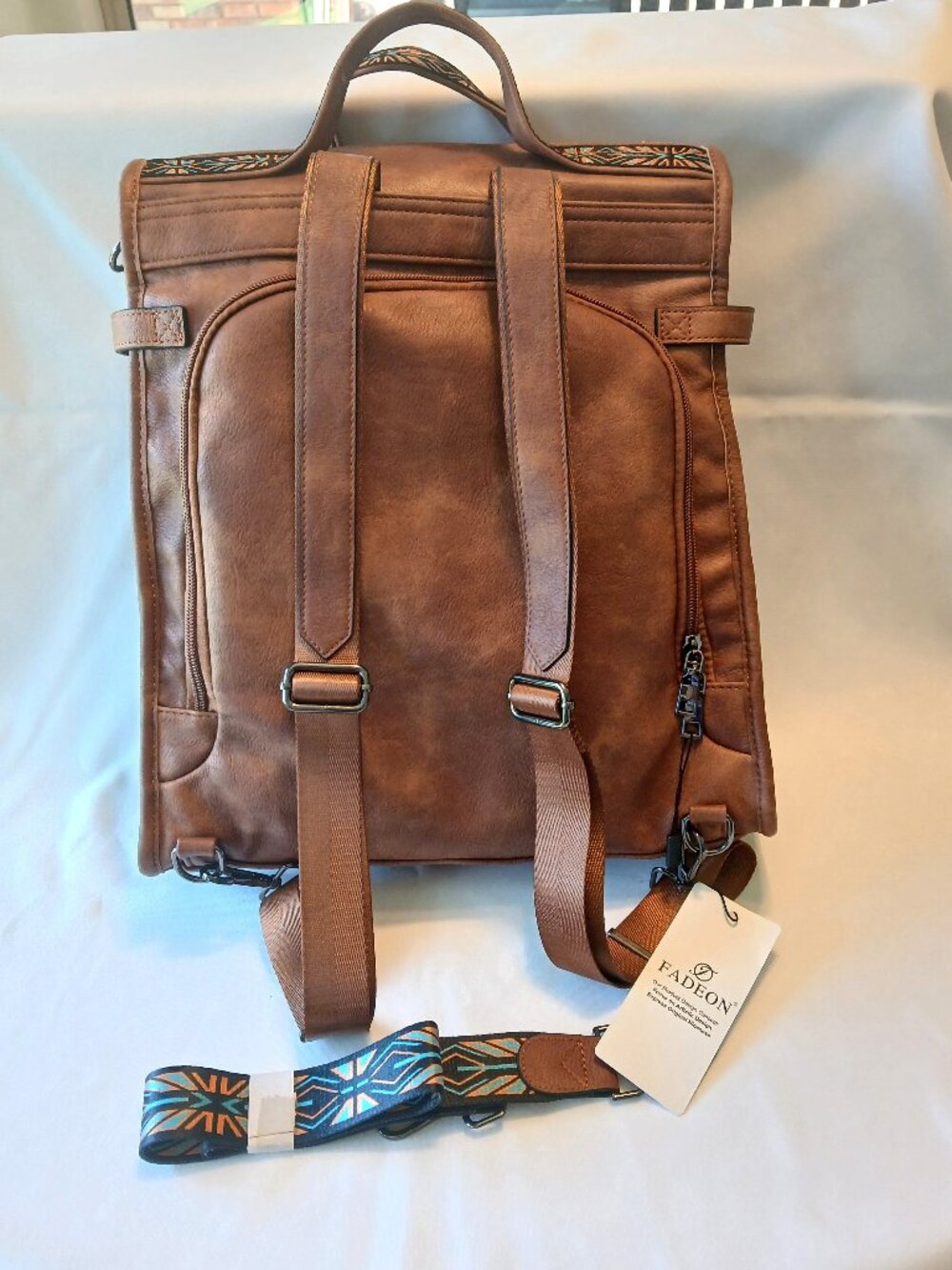 Fadeon brown faux leather laptop backpack, New